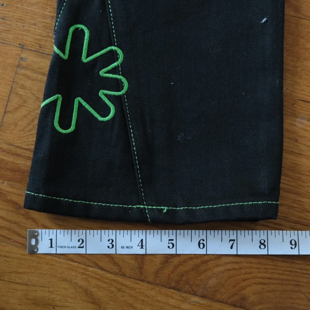 Lost SHDWS Green Outline Denim Jeans Mens Black Floral Streetwear 36 Straight